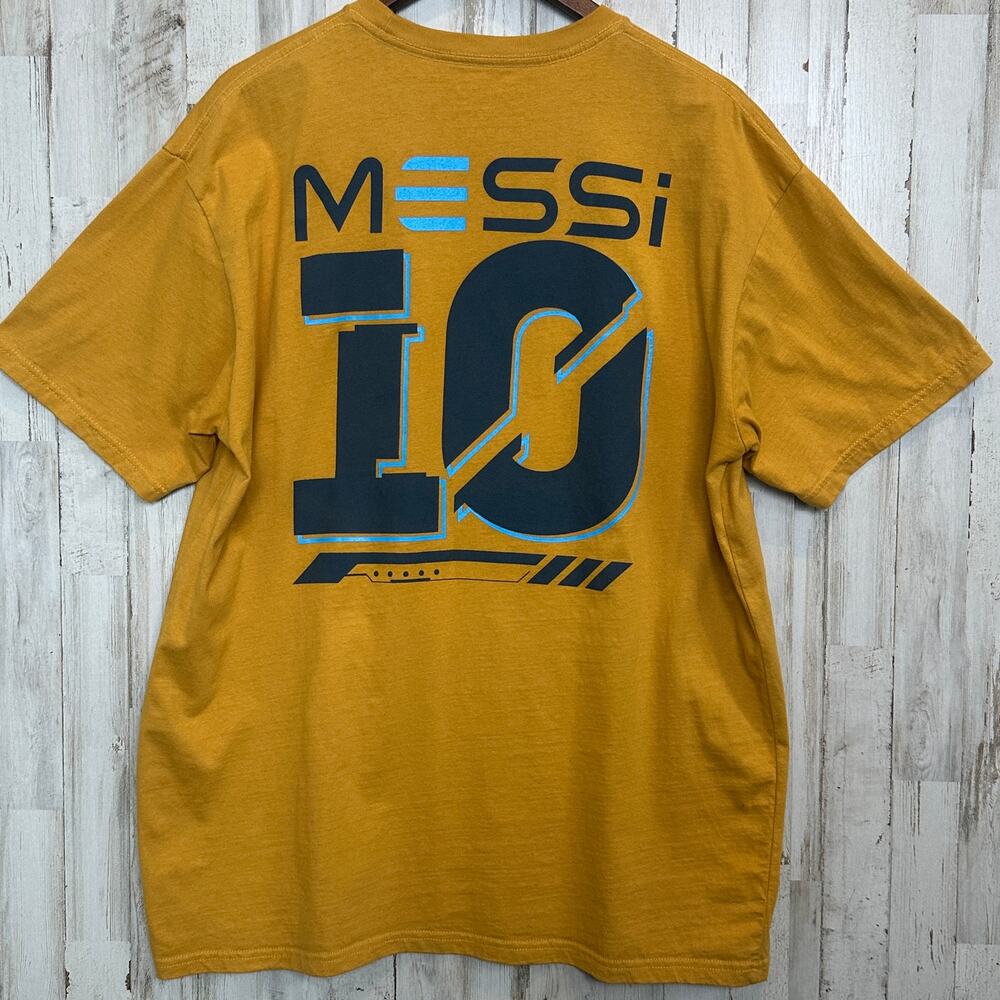 Hard Rock Mens Tee Shirt XL Lionel Messi Futbol Live Greatness Yellow Gold EUC